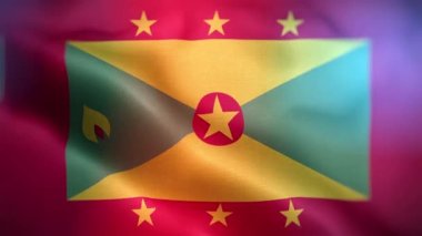 Uluslararası Grenada bayrağı. Grenada bayrağı dikişsiz yakın plan el sallama animasyonu. Bilgisayar Grenada bayrağı oluşturdu. Rüzgarda dalgalanan kumaş desenli bayrağın 3D animasyonu.