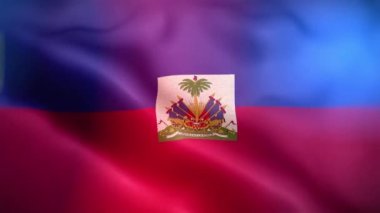Uluslararası Haiti bayrağı. Haiti bayrağı dikişsiz yakın plan el sallama animasyonu. Bilgisayar yapımı Haiti bayrağı. Rüzgarda dalgalanan kumaş desenli bayrağın 3D animasyonu.