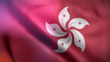 Uluslararası Hong Kong bayrağı. Hong Kong bayrağı kusursuz yakın plan el sallama animasyonu. Bilgisayar yapımı Hong Kong bayrağı. Rüzgarda dalgalanan kumaş desenli bayrağın 3D animasyonu.