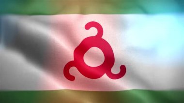 Uluslararası Ingushetia bayrağı. Ingushetia bayrağı kusursuz yakın plan el sallama animasyonu. Bilgisayar Ingushetia bayrağı üretti. Rüzgarda dalgalanan kumaş desenli bayrağın 3D animasyonu.