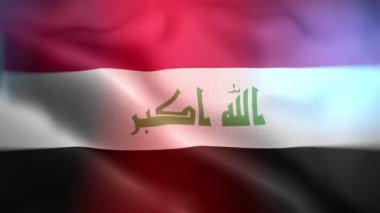 Uluslararası Irak bayrağı. Irak bayrağı kusursuz yakın plan el sallama animasyonu. Bilgisayar Irak bayrağı oluşturdu. Rüzgarda dalgalanan kumaş desenli bayrağın 3D animasyonu.