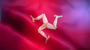 Uluslararası Man Adası bayrağı. Erkek bayraklarının olduğu ada, yakın plan el sallama animasyonu. Bilgisayar tarafından üretilen erkek bayrağı adası. Rüzgarda dalgalanan kumaş desenli bayrağın 3D animasyonu.