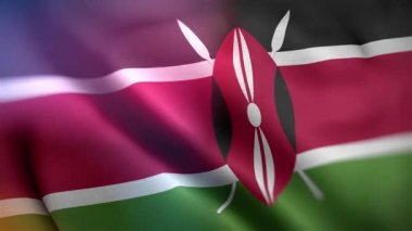 Uluslararası Kenya bayrağı. Kenya bayrağı kusursuz yakın plan el sallama animasyonu. Bilgisayar Kenya bayrağı oluşturdu. Rüzgarda dalgalanan kumaş desenli bayrağın 3D animasyonu.