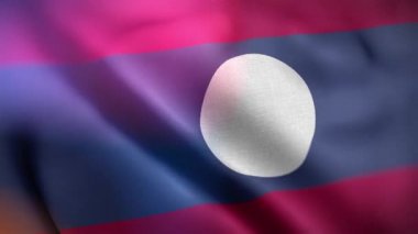 Uluslararası Laos bayrağı. Laos bayrağı kusursuz yakın plan el sallama animasyonu. Bilgisayar Laos bayrağı oluşturdu. Rüzgarda dalgalanan kumaş desenli bayrağın 3D animasyonu.