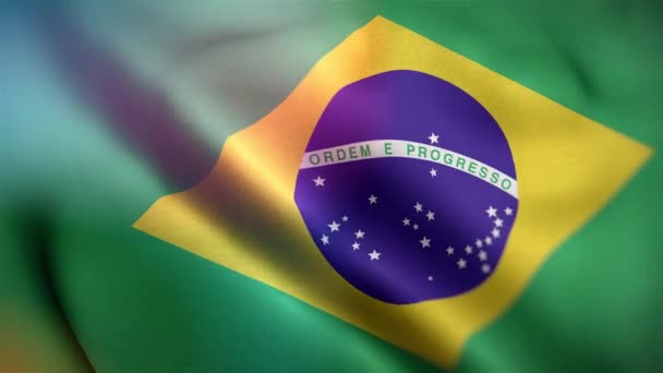 Brasiliens Internationella Flagga Brasilien Flagga Sömlös Närbild Viftande Animation Datorgenererad — Stockvideo