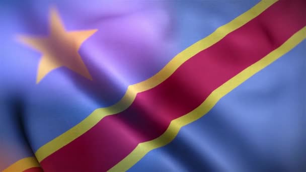 コンゴ民主共和国の国際旗 民主共和国のコンゴフラグシームレスなクローズアップアニメーションを振って コンピュータは民主共和国の国旗を作成した 風に揺れる布の質感の旗の3Dアニメーション — ストック動画