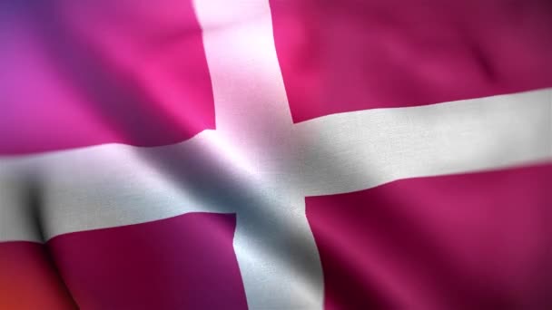 丹麦的国际旗帜 丹麦国旗无缝特写挥动动画 计算机生成丹麦国旗 织物纹理旗在风中飘扬的3D动画 — 图库视频影像