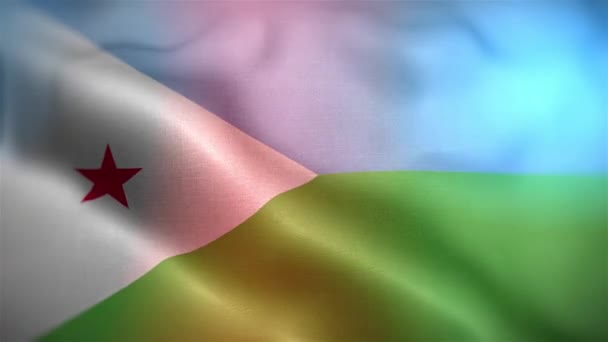 ジブチの国際旗 ジブチは アニメーションを振ってシームレスなクローズアップフラグを立てます コンピュータはジブチの国旗を生成した 風に揺れる布の質感の旗の3Dアニメーション — ストック動画