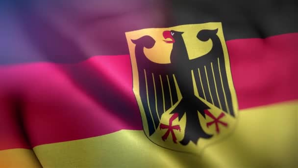ドイツの国際旗 ドイツの国旗がシームレスに手を振るアニメーション コンピュータがドイツ国旗を作成した 風に揺れる布の質感の旗の3Dアニメーション — ストック動画
