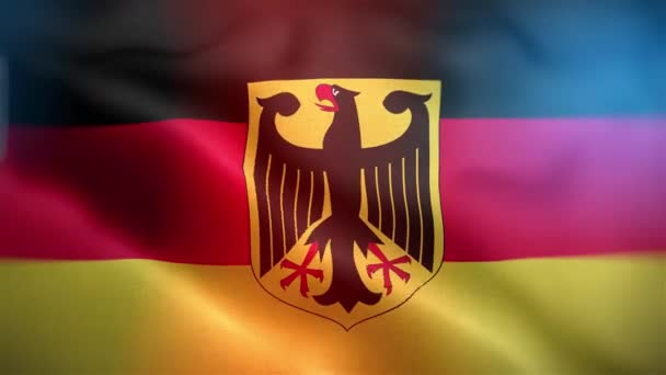 ドイツの国際旗 ドイツの国旗がシームレスに手を振るアニメーション コンピュータがドイツ国旗を作成した 風に揺れる布の質感の旗の3Dアニメーション — ストック動画