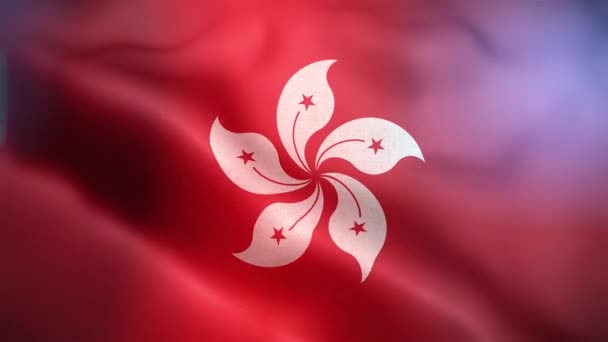 香港的国际旗帜 香港国旗无缝特写挥动动画 电脑制造的香港国旗 织物纹理旗在风中飘扬的3D动画 — 图库视频影像