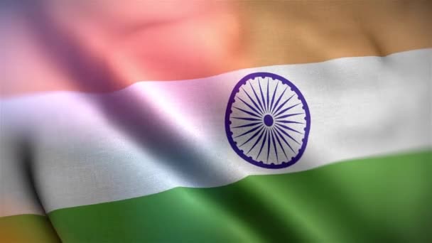 印度的国旗 印度标志着无缝特写挥动动画 电脑制造的印度国旗 织物纹理旗在风中飘扬的3D动画 — 图库视频影像
