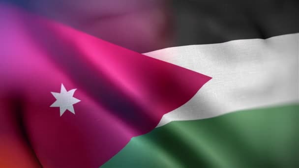 Международный Флаг Иордании Джордан Флаг Плавный Крупный План Размахивая Анимацией — стоковое видео