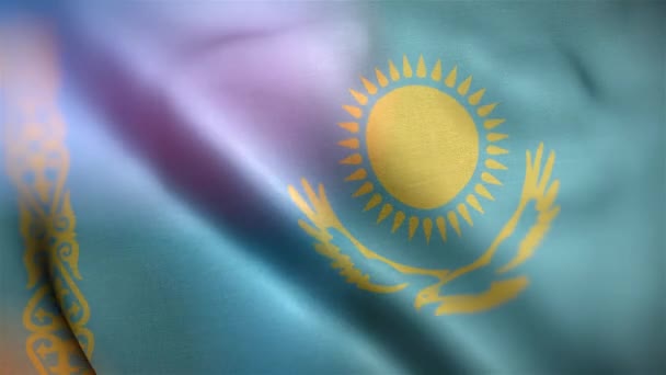 カザフスタンの国際旗 カザフスタンの旗はアニメーションをシームレスに閉じて手を振る コンピュータはカザフスタンの国旗を生成した 風に揺れる布の質感の旗の3Dアニメーション — ストック動画