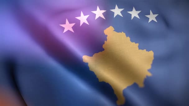 科索沃的国际旗帜 科索沃旗无缝特写挥动动画 计算机生成了科索沃国旗 织物纹理旗在风中飘扬的3D动画 — 图库视频影像