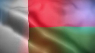 Madagaskar 'ın uluslararası bayrağı. Madagaskar bayrağı kusursuz yakın plan el sallama animasyonu. Bilgisayar Madagaskar bayrağı yaptı. Rüzgarda dalgalanan kumaş desenli bayrağın 3D animasyonu.