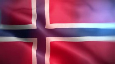Uluslararası Norveç bayrağı. Norveç bayrağı dikişsiz yakın plan el sallama animasyonu. Bilgisayar Norveç bayrağı yaptı. Rüzgarda dalgalanan kumaş desenli bayrağın 3D animasyonu.