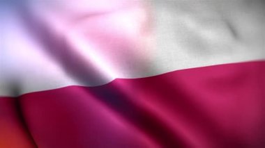 Uluslararası Polonya bayrağı. Polonya bayrağı pürüzsüz yakın plan el sallıyor. Bilgisayar Polonya bayrağı yaptı. Rüzgarda dalgalanan kumaş desenli bayrağın 3D animasyonu.