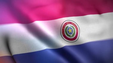 Uluslararası Paraguay bayrağı. Paraguay bayrağı kusursuz yakın plan el sallama animasyonu. Bilgisayar tarafından üretilen Paraguay bayrağı. Rüzgarda dalgalanan kumaş desenli bayrağın 3D animasyonu.