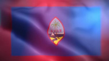 Uluslararası Guam bayrağı. Guam bayrağı, yakın plan el sallama animasyonu. Bilgisayar yapımı guam bayrağı. Rüzgarda dalgalanan kumaş desenli bayrağın 3D animasyonu.