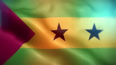 Uluslararası Sao Tome ve Principe bayrağı. Sao Tome ve Principe bayrağı kusursuz bir yakın plan el sallama animasyonu. Bilgisayar Sao Tome ve Principe bayrağı üretti. Rüzgarda dalgalanan kumaş desenli bayrağın 3D animasyonu.