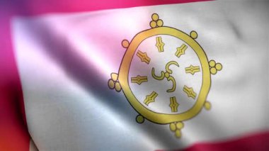 Sikkim 'in uluslararası bayrağı. Sikkim bayrağı kusursuz yakın plan el sallama animasyonu. Bilgisayar tarafından üretilen Sikkim bayrağı. Rüzgarda dalgalanan kumaş desenli bayrağın 3D animasyonu.