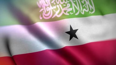 Somali topraklarının uluslararası bayrağı. Somali Toprakları bayrağı, dalgalanan hareketli yakın plan. Bilgisayar tarafından üretilen Somali bayrağı. Rüzgarda dalgalanan kumaş desenli bayrağın 3D animasyonu.