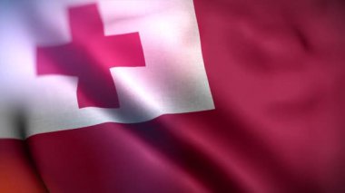 Uluslararası Tonga bayrağı. Tonga bayrağı dikişsiz yakın plan el sallama animasyonu. Bilgisayar Tonga bayrağı yaptı. Rüzgarda dalgalanan kumaş desenli bayrağın 3D animasyonu.