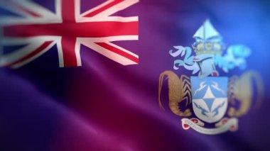 Tristan da Cunha 'nın uluslararası bayrağı. Tristan da Cunha bayrağı kusursuz yakın plan el sallama animasyonu. Bilgisayar Tristan da Cunha bayrağı yaptı. Rüzgarda dalgalanan kumaş desenli bayrağın 3D animasyonu.