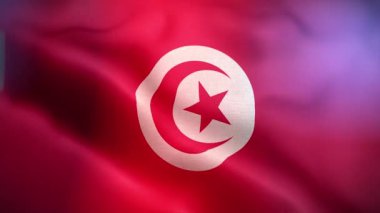 Uluslararası Tunus bayrağı. Tunus bayrağı kusursuz yakın plan el sallama animasyonu. Bilgisayar tarafından oluşturulan Tunus bayrağı. Rüzgarda dalgalanan kumaş desenli bayrağın 3D animasyonu.
