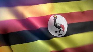 Uluslararası Uganda bayrağı. Uganda bayrağı kusursuz bir yakın plan el sallama animasyonu. Bilgisayar Uganda bayrağı oluşturdu. Rüzgarda dalgalanan kumaş desenli bayrağın 3D animasyonu.
