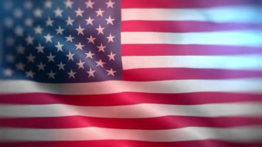 ABD bayrağının uluslararası bayrağı. Kusursuz yakın plan el sallama animasyonu. Bilgisayar yapımı ABD bayrağı. Rüzgarda dalgalanan kumaş desenli bayrağın 3D animasyonu.