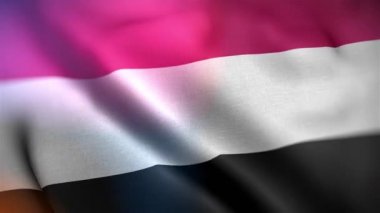 Uluslararası Yemen bayrağı. Yemen bayrağı kusursuz yakın plan el sallama animasyonu. Bilgisayar Yemen bayrağı yaptı. Rüzgarda dalgalanan kumaş desenli bayrağın 3D animasyonu.
