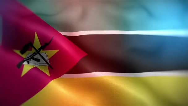 モザンビークの国際旗 モザンビークはアニメーションをシームレスに閉じて手を振るフラグします コンピュータはモザンビークの国旗を生成した 風に揺れる布の質感の旗の3Dアニメーション — ストック動画