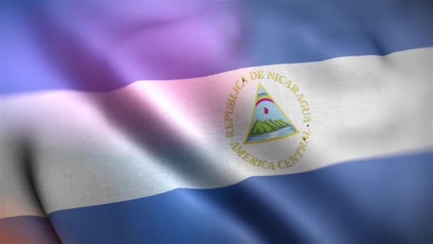 尼加拉瓜的国旗 尼加拉瓜国旗无缝特写挥动动画 计算机生成的尼加拉瓜国旗 织物纹理旗在风中飘扬的3D动画 — 图库视频影像