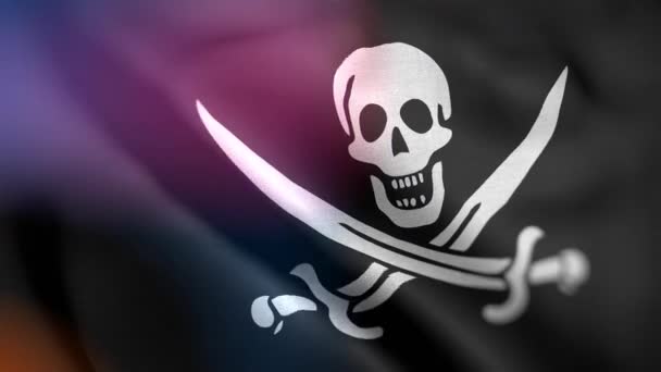 国际海盗旗 海盗旗无缝特写挥动动画 计算机生成的盗版标志 织物纹理旗在风中飘扬的3D动画 — 图库视频影像