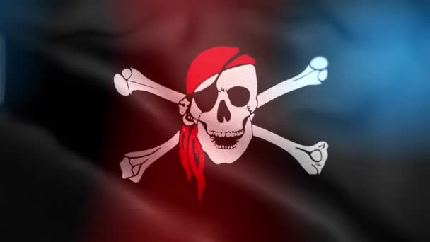 国际海盗旗 盗版国旗无缝特写挥动动画 计算机生成的海盗旗 织物纹理旗在风中飘扬的3D动画 — 图库视频影像