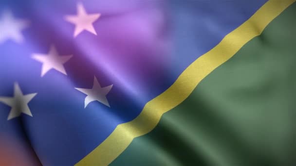 所罗门群岛的国际旗帜 所罗门群岛国旗无缝特写挥动动画 计算机生成所罗门群岛国旗 织物纹理旗在风中飘扬的3D动画 — 图库视频影像
