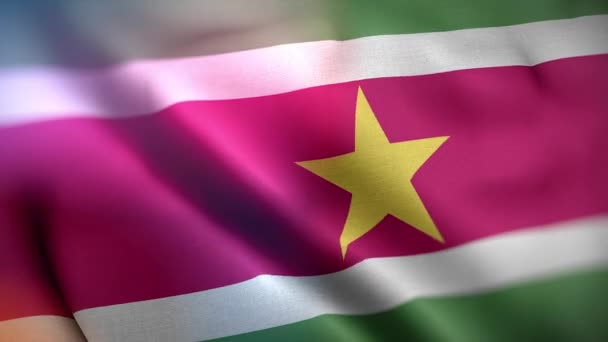 Suriname Nemzetközi Zászlaja Suriname Zászló Zökkenőmentes Közelkép Integető Animáció Számítógép — Stock videók