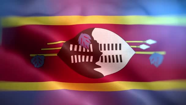 埃斯瓦蒂尼国际旗帜 Eswatini旗帜无缝特写挥动动画 计算机生成了Eswatini标志 织物纹理旗在风中飘扬的3D动画 — 图库视频影像
