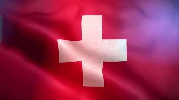 瑞士的国旗 瑞士国旗无缝特写挥动动画 计算机生成了瑞士国旗 织物纹理旗在风中飘扬的3D动画 — 图库视频影像