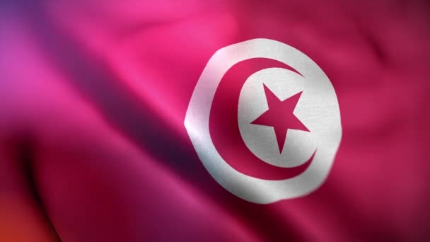 Международный Флаг Туниса Тунисский Флаг Плавно Машет Анимацией Крупным Планом — стоковое видео