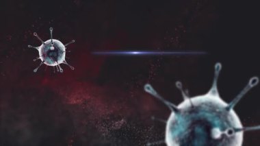 Coronavirus covid-19 'un 3 boyutlu mikroskop görüntüsü. Coronavirus 2019 sars nCov-1 roman Coronavirus kavramı covid. Omicron sars cov-2 romanı Coronavirus 2021. Metin, başlık, canlandırma için 3d canlandırılmış kırmızı renk virüsü arkaplanı