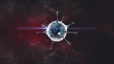 Coronavirus covid-19 'un 3 boyutlu mikroskop görüntüsü. Coronavirus 2019 sars nCov-1 roman Coronavirus kavramı covid. Omicron sars cov-2 romanı Coronavirus 2021. Metin, başlık, canlandırma için 3d canlandırılmış kırmızı renk virüsü arkaplanı