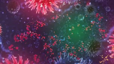 Coronavirus covid-19 'un 3 boyutlu mikroskop görüntüsü. Coronavirus 2019 sars nCov-1 roman Coronavirus kavramı covid. Omicron sars cov-2 romanı Coronavirus 2021. Metin, başlık, canlandırma için 3d canlandırılmış kırmızı renk virüsü arkaplanı