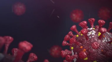 Kırmızı Virüs animasyon arka planı. Coronavirus 2019-nCov romanı Coronavirus konsepti. Metin, başlık, video ve animasyon için 3D animasyon virüs arka planı. Omicron sars cov-2 romanı Coronavirus 2021. Grip virüsünün 3 boyutlu mikroskop görüntüsü.