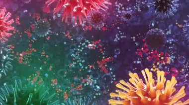 Coronavirus covid-19 'un 3 boyutlu mikroskop görüntüsü. Coronavirus 2019 sars nCov-1 roman Coronavirus kavramı covid. Omicron sars cov-2 romanı Coronavirus 2021. Metin, başlık, canlandırma için 3d canlandırılmış kırmızı renk virüsü arkaplanı