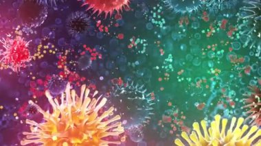 Coronavirus covid-19 'un 3 boyutlu mikroskop görüntüsü. Coronavirus 2019 sars nCov-1 roman Coronavirus kavramı covid. Omicron sars cov-2 romanı Coronavirus 2021. Metin, başlık, canlandırma için 3d canlandırılmış kırmızı renk virüsü arkaplanı