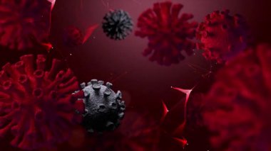 Kırmızı Virüs animasyon arka planı. Coronavirus 2019-nCov romanı Coronavirus konsepti. Metin, başlık, video ve animasyon için 3D animasyon virüs arka planı. Omicron sars cov-2 romanı Coronavirus 2021. Grip virüsünün 3 boyutlu mikroskop görüntüsü.