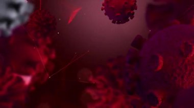 Coronavirus covid-19 'un 3 boyutlu mikroskop görüntüsü. Coronavirus 2019 sars nCov-1 roman Coronavirus kavramı covid. Omicron sars cov-2 romanı Coronavirus 2021. Metin, başlık, canlandırma için 3d canlandırılmış kırmızı renk virüsü arkaplanı